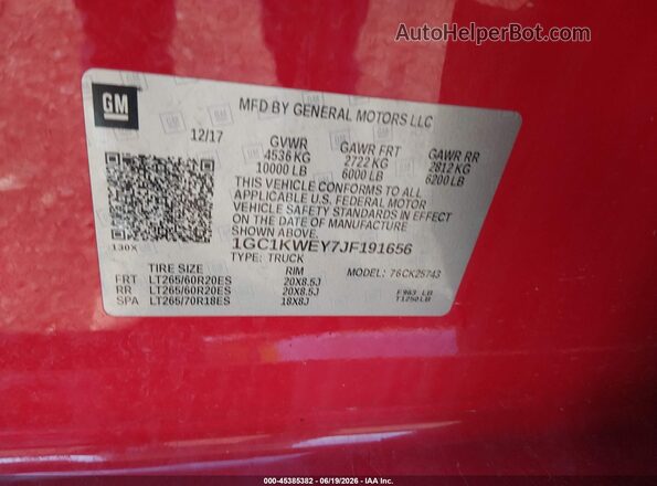 1GC1KWEY7JF191656 2018 CHEVROLET SILVERADO Red Engine compartment view