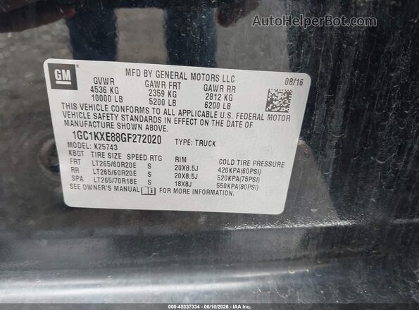 1GC1KXE88GF272020 2016 CHEVROLET SILVERADO Black Vista del compartimento del motor