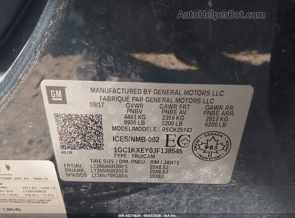 1GC1KXEY0JF138545 2018 CHEVROLET SILVERADO Black Widok komory silnika
