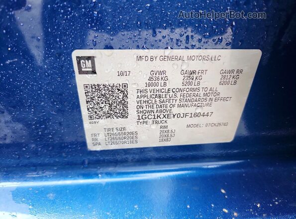 1GC1KXEY0JF160447 2018 CHEVROLET SILVERADO Blue Вид підкапотного простору