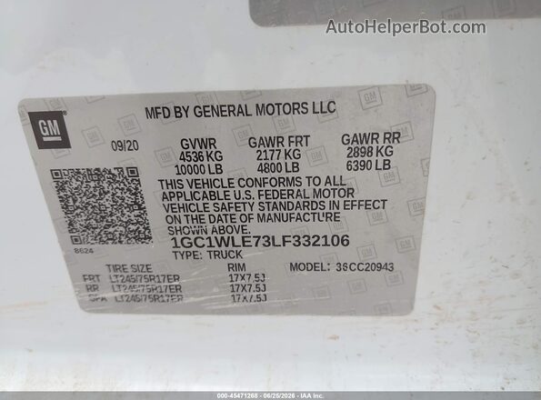 1GC1WLE73LF332106 2020 CHEVROLET SILVERADO White Engine compartment view