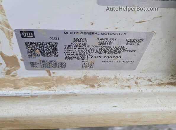 1GC1YLE73PF236203 2023 CHEVROLET SILVERADO Белый Вид наклейки с VIN-кодом