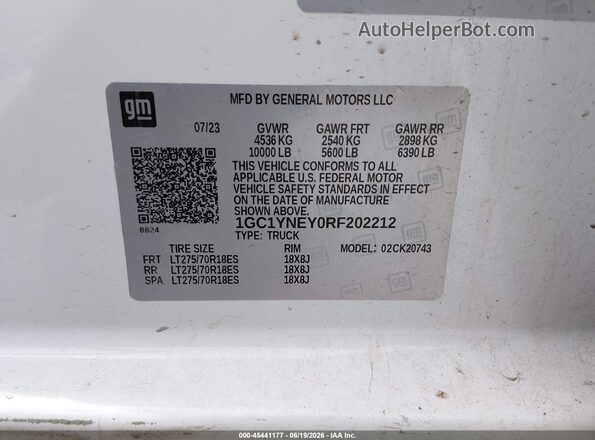 1GC1YNEY0RF202212 2024 CHEVROLET SILVERADO Белый Вид подкапотного пространства