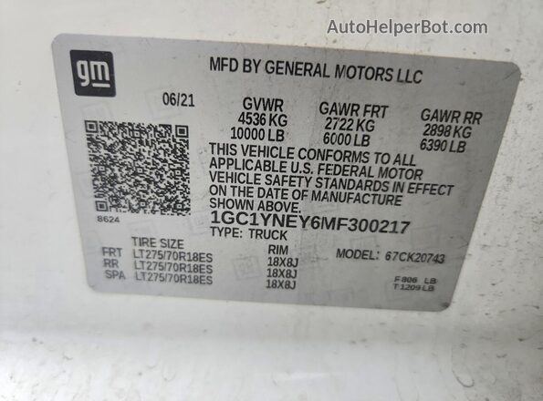 1GC1YNEY6MF300217 2021 CHEVROLET SILVERADO White Widok komory silnika