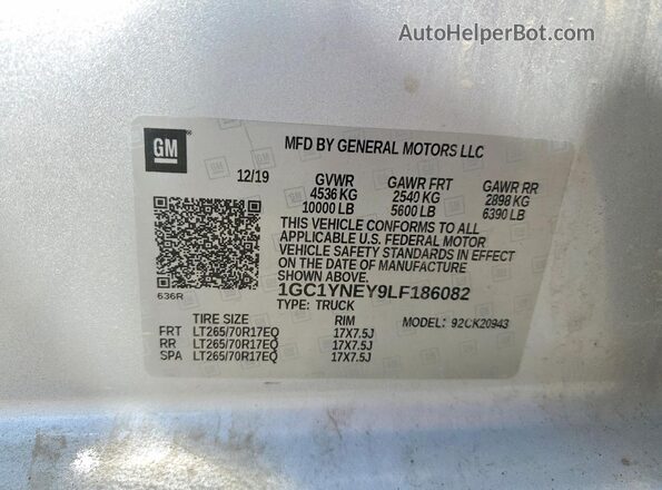 1GC1YNEY9LF186082 2020 CHEVROLET SILVERADO Silver Շարժիչի բաժամունքի տեսք