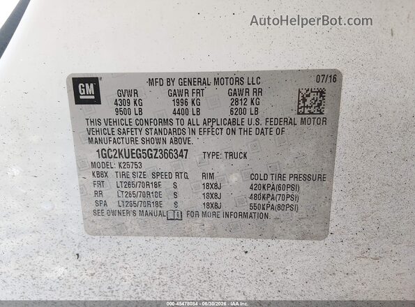 1GC2KUEG5GZ366347 2016 CHEVROLET SILVERADO White ძრავის განყოფილების ხედი