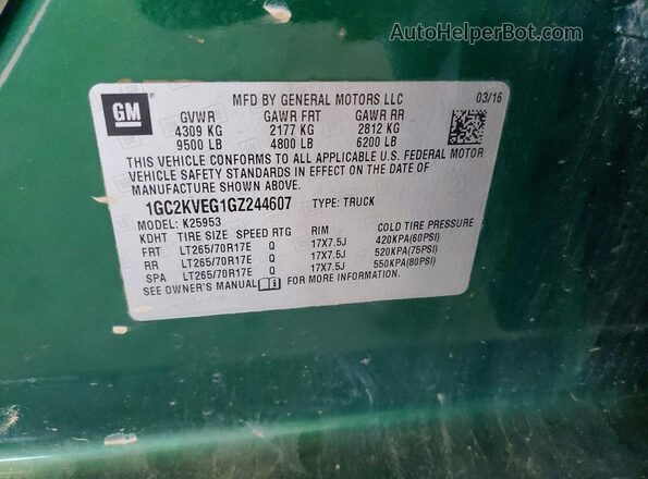 1GC2KVEG1GZ244607 2016 CHEVROLET SILVERADO Green 