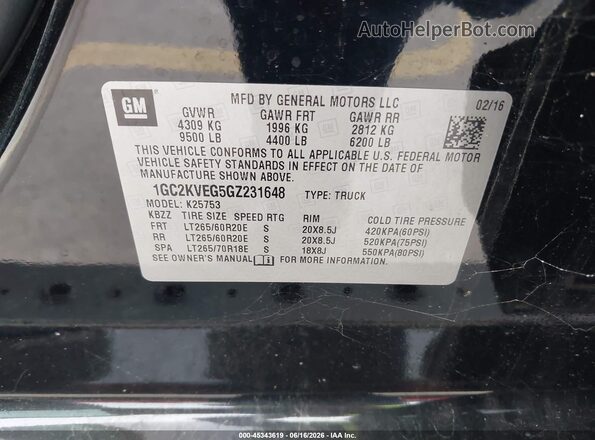 1GC2KVEG5GZ231648 2016 CHEVROLET SILVERADO Black Vista del compartimento del motor