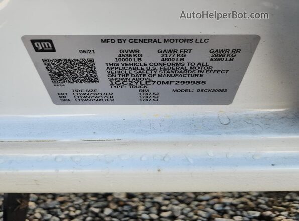 1GC2YLE70MF299985 2021 CHEVROLET SILVERADO White 