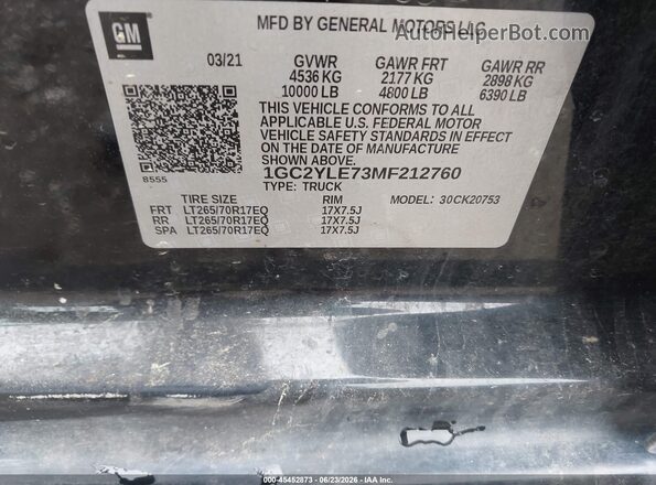 1GC2YLE73MF212760 2021 CHEVROLET SILVERADO Black Вид підкапотного простору