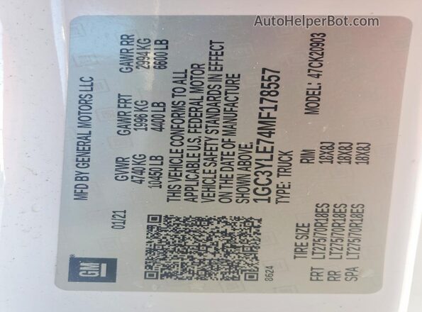 1GC3YLE74MF178557 2021 CHEVROLET SILVERADO White Widok komory silnika