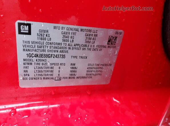 1GC4K0E88GF243735 2016 CHEVROLET SILVERADO Red Widok komory silnika