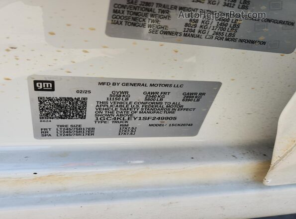 1GC4KLEY1SF249905 2025 CHEVROLET SILVERADO White ძრავის განყოფილების ხედი
