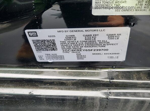 1GC4KREY6SF239700 2025 CHEVROLET SILVERADO Black 