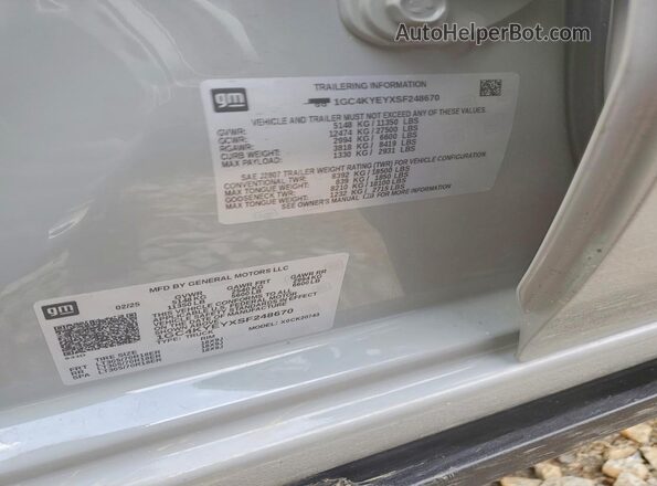 1GC4KYEYXSF248670 2025 CHEVROLET SILVERADO Серый Вид наклейки с VIN-кодом