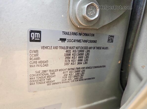 1GC4YME74NF150060 2022 CHEVROLET SILVERADO Silver Vista de la etiqueta del VIN