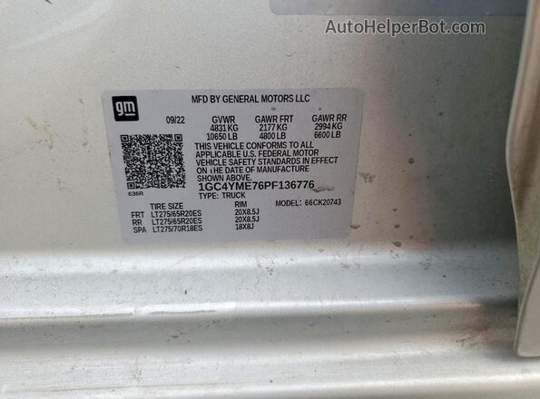 1GC4YME76PF136776 2023 CHEVROLET SILVERADO Silver 