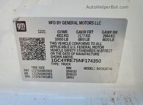 1GC4YRE75NF174350 2022 CHEVROLET SILVERADO White Engine compartment view