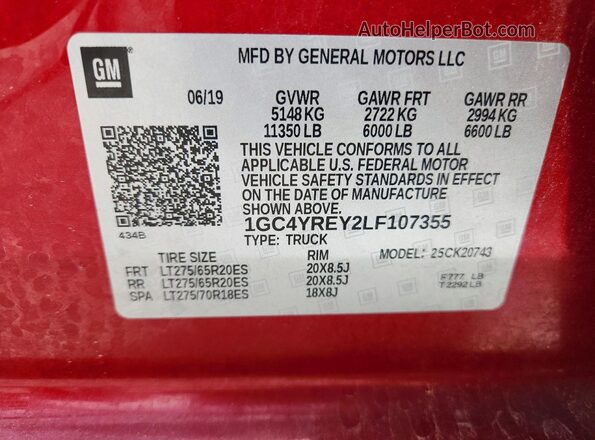 1GC4YREY2LF107355 2020 CHEVROLET SILVERADO Red Engine compartment view