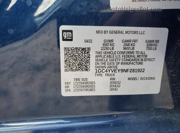 1GC4YVEY9NF281922 2022 CHEVROLET SILVERADO Синий Вид подкапотного пространства