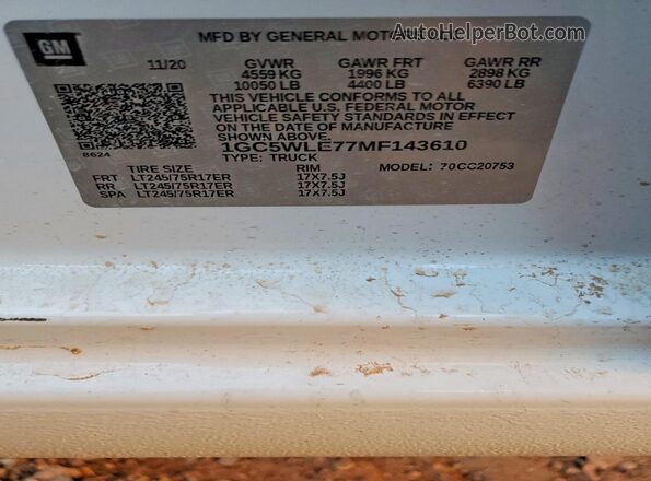1GC5WLE77MF143610 2021 CHEVROLET SILVERADO White Vista del compartimento del motor