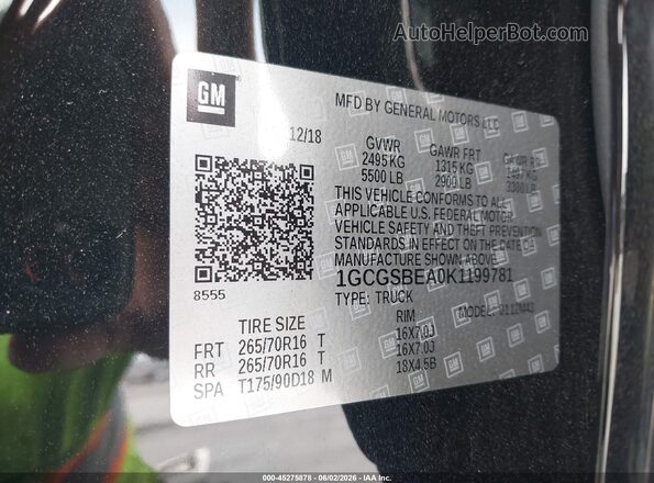 1GCGSBEA0K1199781 2019 CHEVROLET COLORADO Черный Вид подкапотного пространства