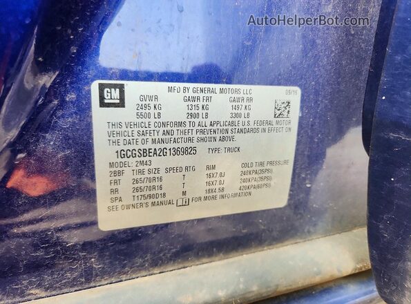 1GCGSBEA2G1369825 2016 CHEVROLET COLORADO Blue Вид підкапотного простору