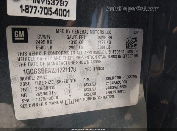 1GCGSBEA2J1221178 2018 CHEVROLET COLORADO Black Widok komory silnika