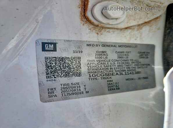 1GCGSBEA3L1141388 2020 CHEVROLET COLORADO White Շարժիչի բաժամունքի տեսք