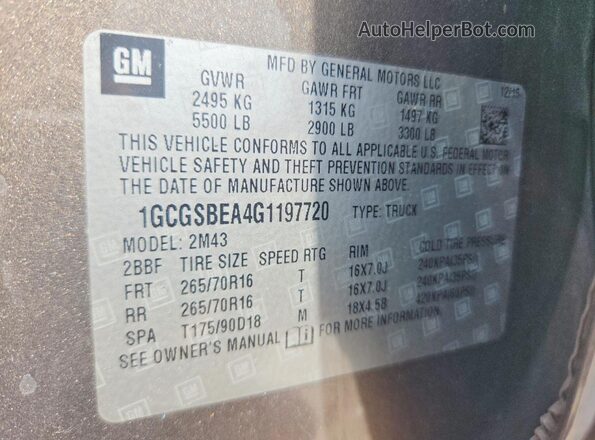 1GCGSBEA4G1197720 2016 CHEVROLET COLORADO Beige 