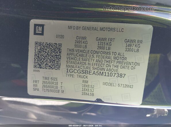 1GCGSBEA5M1107387 2021 CHEVROLET COLORADO Черный Вид подкапотного пространства