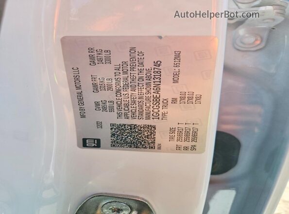 1GCGSBEA6N1318745 2022 CHEVROLET COLORADO White 