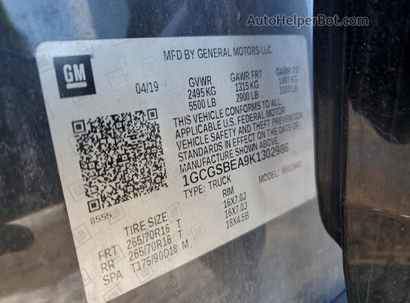 1GCGSBEA9K1302986 2019 CHEVROLET COLORADO Black Widok komory silnika