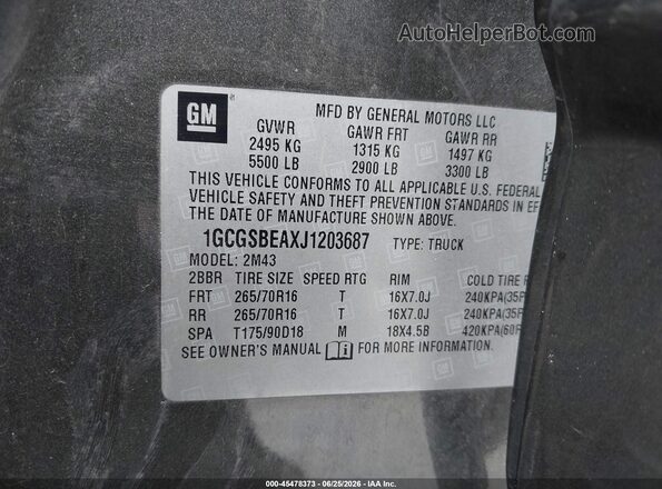 1GCGSBEAXJ1203687 2018 CHEVROLET COLORADO Green Widok komory silnika