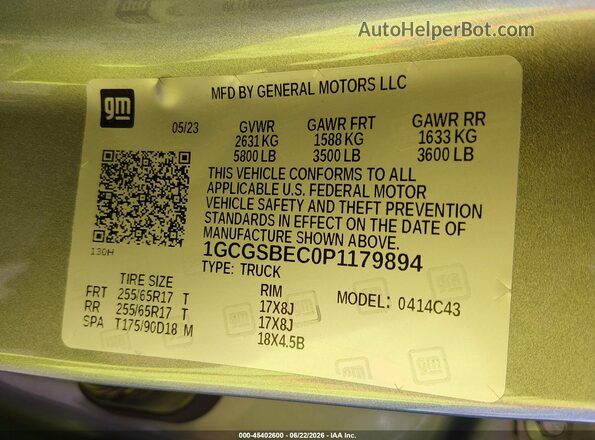 1GCGSBEC0P1179894 2023 CHEVROLET COLORADO Gray Շարժիչի բաժամունքի տեսք