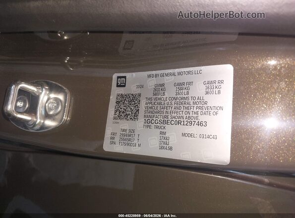 1GCGSBEC0R1297463 2024 CHEVROLET COLORADO Brown VIN կոդի պիտակի տեսք
