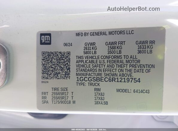 1GCGSBEC6R1219754 2024 CHEVROLET COLORADO White Շարժիչի բաժամունքի տեսք