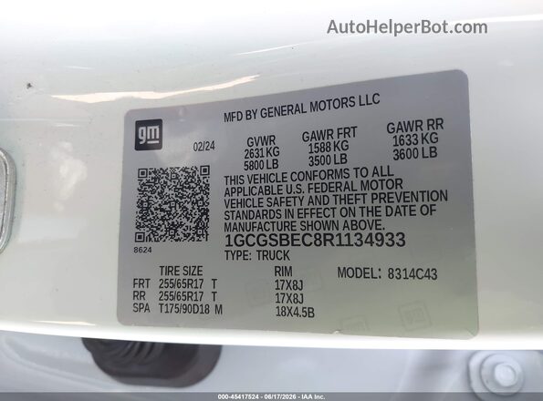 1GCGSBEC8R1134933 2024 CHEVROLET COLORADO White Vista del compartimento del motor