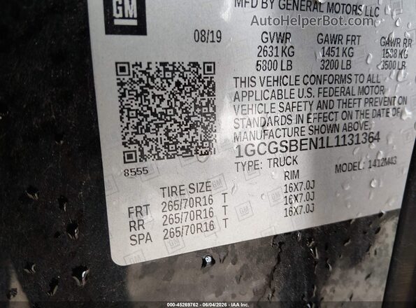 1GCGSBEN1L1131364 2020 CHEVROLET COLORADO Black Engine compartment view