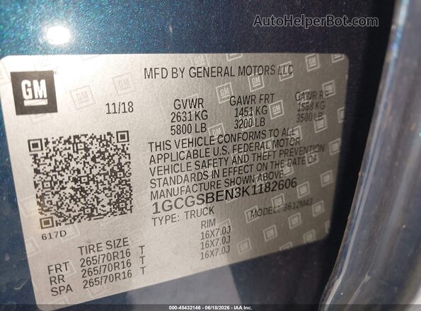 1GCGSBEN3K1182606 2019 CHEVROLET COLORADO Dark Blue Вид підкапотного простору