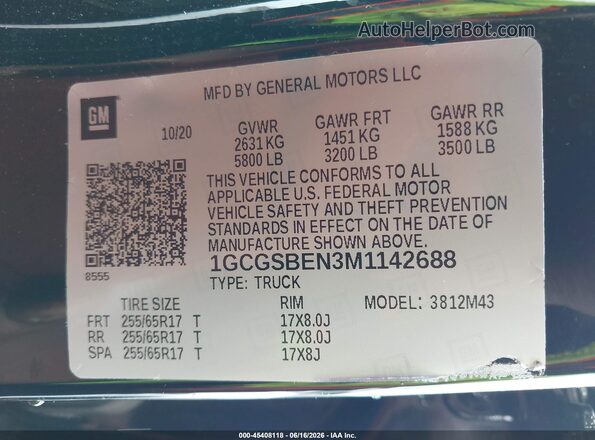 1GCGSBEN3M1142688 2021 CHEVROLET COLORADO Black Engine compartment view