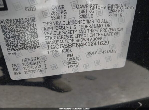 1GCGSBEN4K1241629 2019 CHEVROLET COLORADO Black Engine compartment view