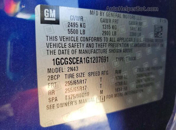 1GCGSCEA1G1207691 2016 CHEVROLET COLORADO Blue 
