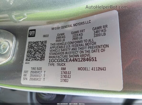 1GCGSCEA4N1284651 2022 CHEVROLET COLORADO Gray Widok komory silnika