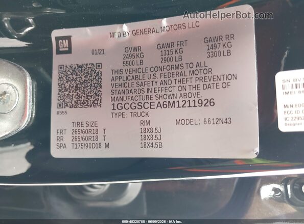 1GCGSCEA6M1211926 2021 CHEVROLET COLORADO Black Vista del compartimento del motor