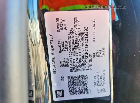 1GCGSCEC1P1219292 2023 CHEVROLET COLORADO Black Вид наклейки з VIN-кодом