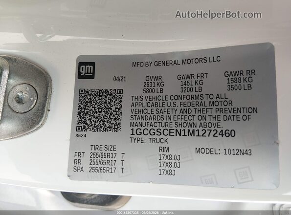 1GCGSCEN1M1272460 2021 CHEVROLET COLORADO White Vista del compartimento del motor