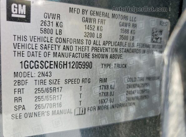 1GCGSCEN6H1205990 2017 CHEVROLET COLORADO Gray 