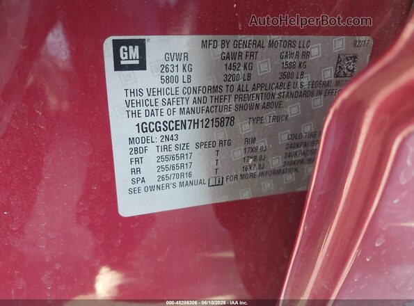 1GCGSCEN7H1215878 2017 CHEVROLET COLORADO Красный 