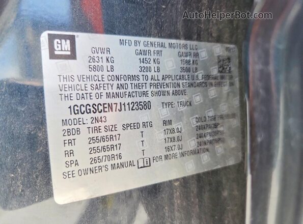 1GCGSCEN7J1123580 2018 CHEVROLET COLORADO Black VIN կոդի պիտակի տեսք